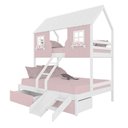Ver imagem 2 de Beliche Casal/ Solteiro Casinha Encantada 02 Gavetas Kit Escada/ Escorregador Madeira Maciça Rosa/