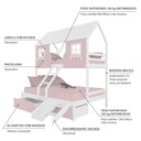 Ver imagem 3 de Beliche Casal/ Solteiro Casinha Encantada 02 Gavetas Kit Escada/ Escorregador Madeira Maciça Rosa/