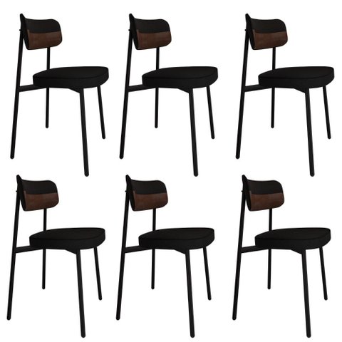 Conjunto 6 Cadeiras de Jantar Alloa Preto / Courino Whisky Est.Preta