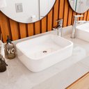 Ver imagem 1 de Cuba Pia de Apoio para Banheiro em Mármore Sintético Rubi Acabamento Brilhante 28x38 Cm