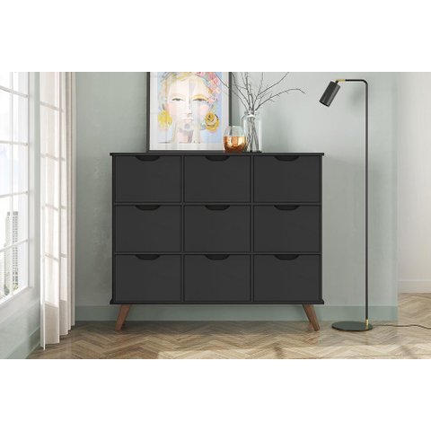 Nicho Organizador Retro Preto com 9 Gavetas Pretas 108 x 92,5cm - FdECOR