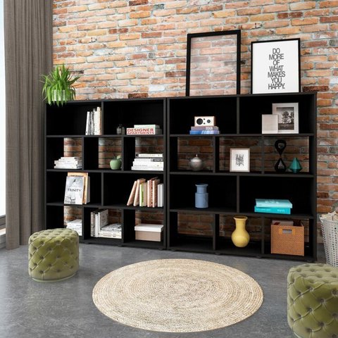 Conjunto de 2 Estantes Book com Diversos Nichos Preto