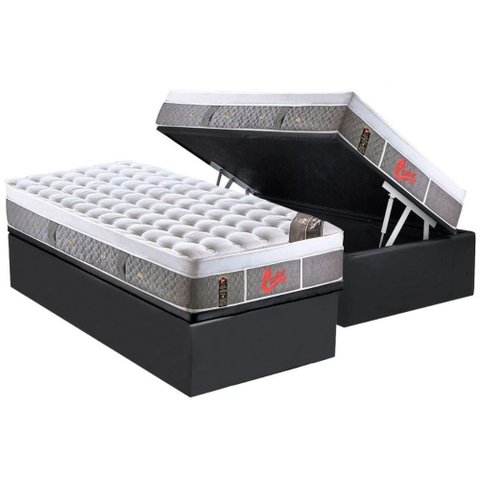 Cama Box Baú Solteiro: Colchão Pocket Light Stress Oxygen New Plush + Base Crc Suede Gray