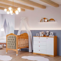 Conjunto Quarto de Bebe com Berço com Capitone e Comoda com Sapateira 100% Mdf Harmonia Encanto Perm - 2
