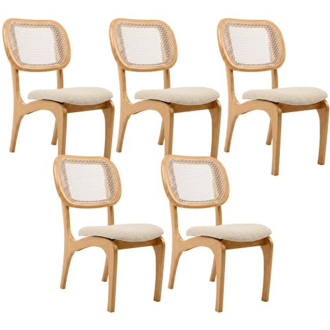 Kit 5 Cadeiras para Sala de Jantar Estofada e Tela Mariah L02 Linho Cru