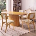 Ver imagem 3 de Kit 5 Cadeiras para Sala de Jantar Estofada e Tela Mariah L02 Linho Cru