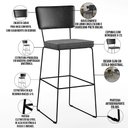 Ver imagem 4 de Banqueta Alta Cozinha Sala Jantar Fixa Allana L02 Couríssimo Preto Linho Cinza Escuro - Lyam Decor