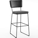 Ver imagem 1 de Banqueta Alta Cozinha Sala Jantar Fixa Allana L02 Couríssimo Preto Linho Cinza Escuro - Lyam Decor