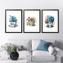 Ver imagem 1 de Kit 3 Quadros Grandes Xícaras Flores - 60x48cm:moldura Preta