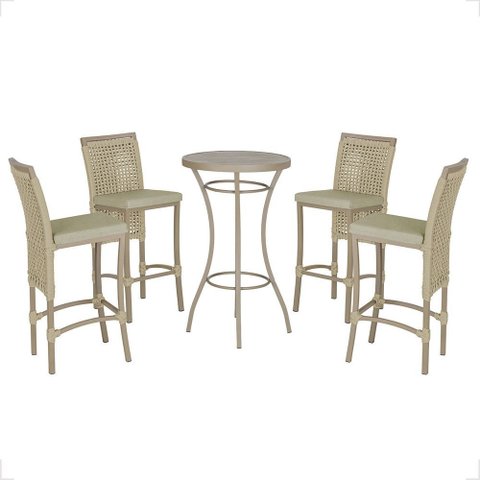 Mesa Bistrô e 4 Banquetas Roma Fendi Corda Náutica Estofado 7 Trama Original