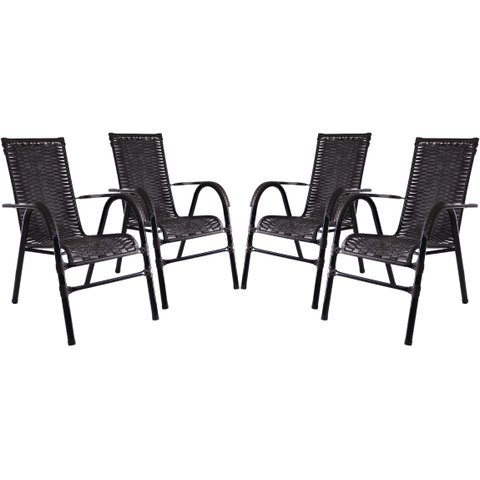 Conjunto 4 Cadeiras Bela, Artesanal, para área, varanda, edícula, fibra sintética - PANERO TABACO 02