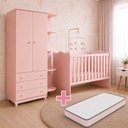 Ver imagem 1 de Kit Quarto de Bebê Doce Sonho com Berço para Mosquiteiro Guarda Roupa 2 Portas e Colchão 130x60 Move