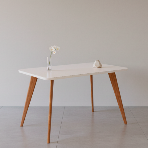 Mesa para Sala de Jantar 130cm com Vidro Acerola Marrom/Off White