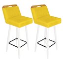 Ver imagem 1 de Kit 02 Banqueta Alta C/ Encosto Lith Para Cozinha Bar Balcão Bistrô Pé Palito Branco Suede Amarelo -