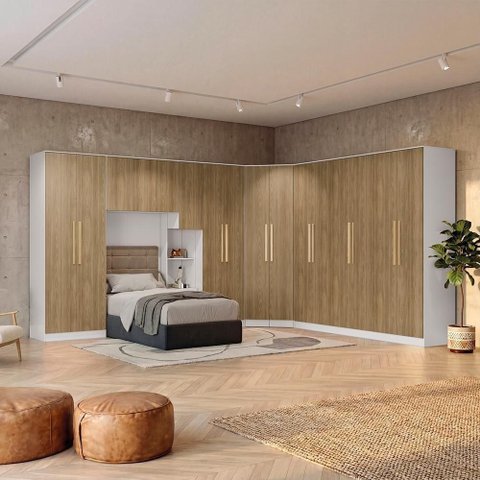 Quarto Modulado Adapt 16 Portas 9 Gavetas MDP Branco-Nogueira Kappesberg
