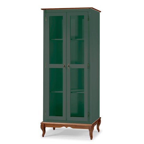 Cristaleira 2 Portas e 3 Prateleiras com Pés Luiz XV 60300 Linz Móveis - Verde Musgo/Imbuia