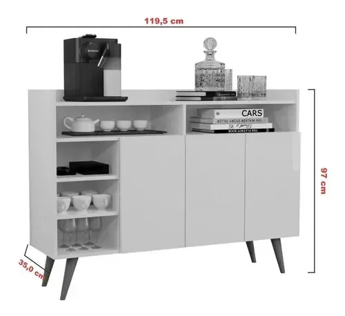 Ver imagem 4 de Aparador Buffet Celta Cantinho Organizador 3 Portas - 4 Cores:freijó/off White