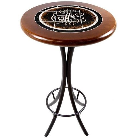 Mesa Bistrô Alta de Azulejo e Madeira Maciça Empório Tambo - Coffe - Imbuia