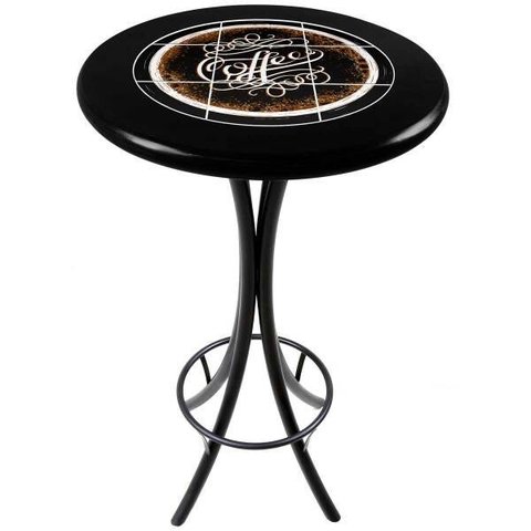 Mesa Bistrô Alta de Azulejo e Madeira Maciça Empório Tambo - Coffe - Preto