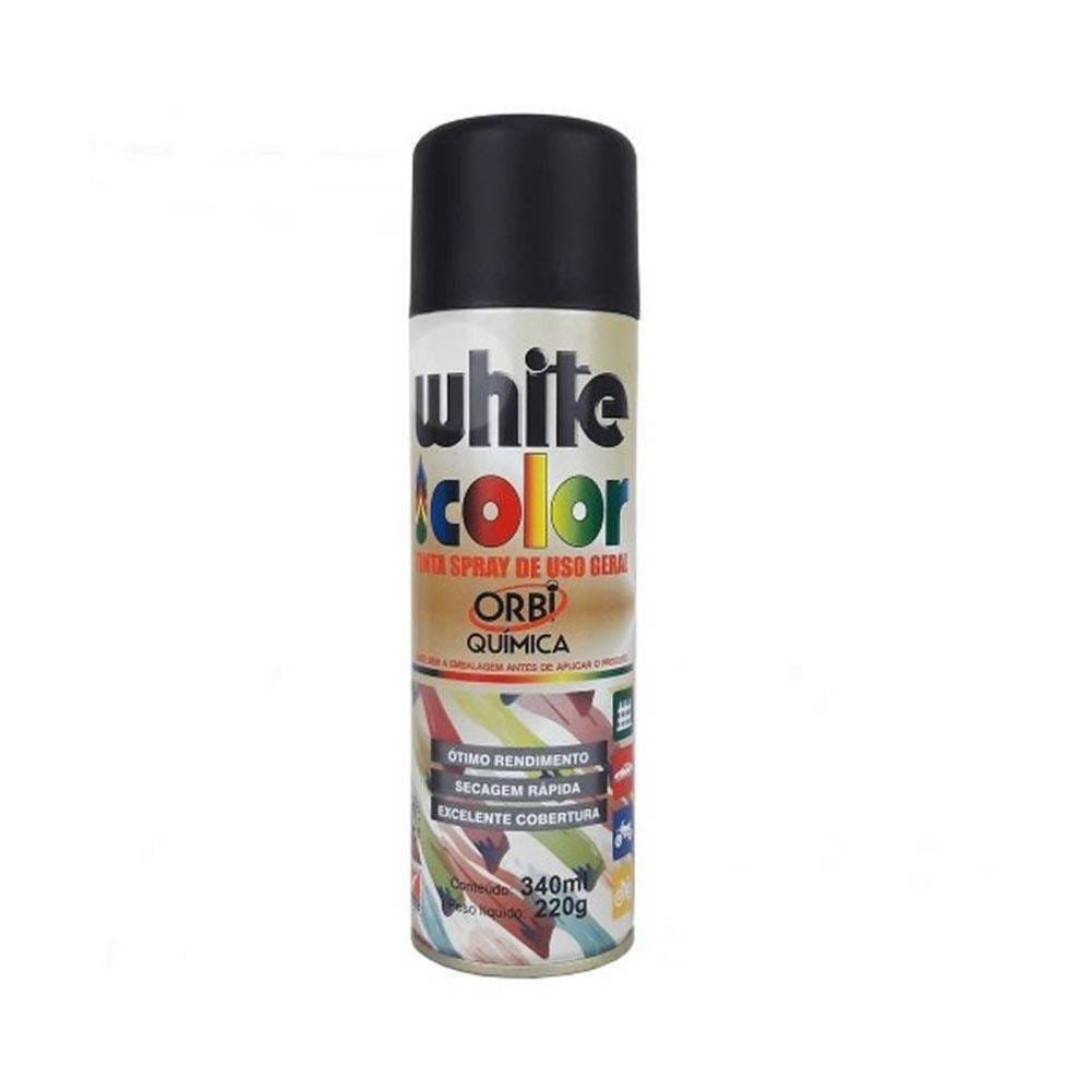 Tinta Spray White Color 340ml Preto Fosco Orbi