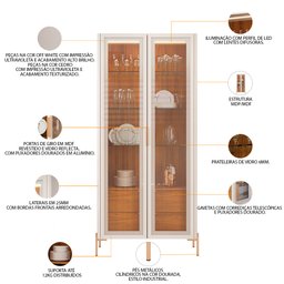 Kit Aparador Buffet Lia com Cristaleira Tarsila Orgânico D05 Off White Freijó - Lyam Decor - 5