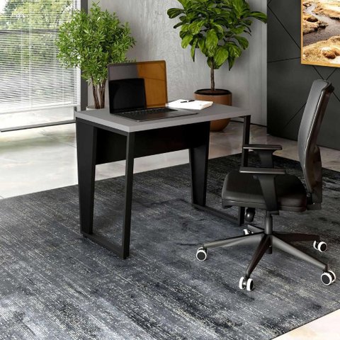 Mesa Industrial Escritório 90cm X 60cm Pés Metal F5 Office Cor:cinza Sagrado com Preto