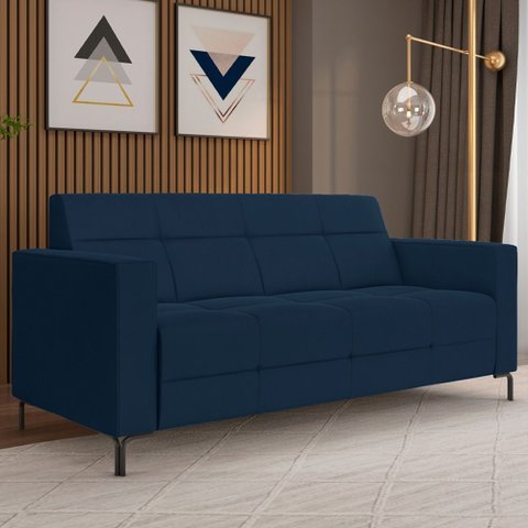 Sofá 2 Lugares Sala Living Industrial 160cm Senna K01 Veludo Azul Marinho - Lyam Decor