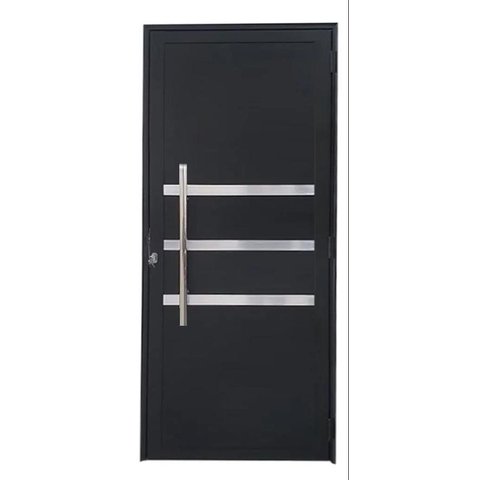 Porta de Giro Alumínio Preto Lambril c/Friso Puxador 80cm Maxx - 210x60 - Direita
