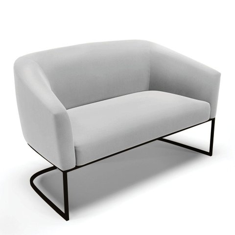Sofá Namoradeira 2 Lugares Base Industrial Preto Stella Suede D03 - D'Rossi Cor Cinza