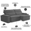 Ver imagem 3 de Sofá Retrátil Reclinável para Sala 3 Lugares 245cm Ricci F04 Veludo Cinza Escuro - Lyam Decor