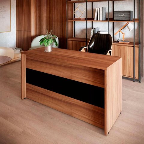 Balcão de Atendimento 135 cm Reto Baixo Recepção F5 Office Cor:Nogal com Preto