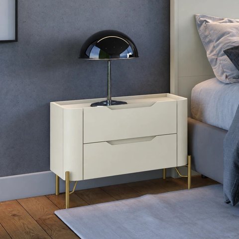 Mesa de Cabeceira Bend 2 Gavetas Incolar Luna com Pé Dourado