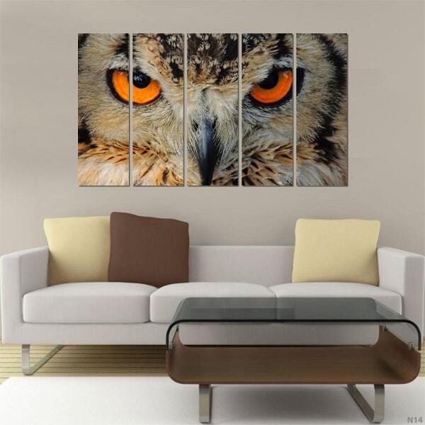 Quadro Decorativo Mosaico Aves Coruja 5 Peças 60x100cm - 2