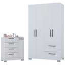 Ver imagem 2 de Cômoda 868 4 Gavetas e 1 Porta com Guarda Roupa Solteiro Tóquio 4 Portas Branco Brilho - Poquema