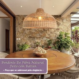 Pendente em Fibra Natural Boho Artesanal E27 Rattan Mesa Nat77 - 2