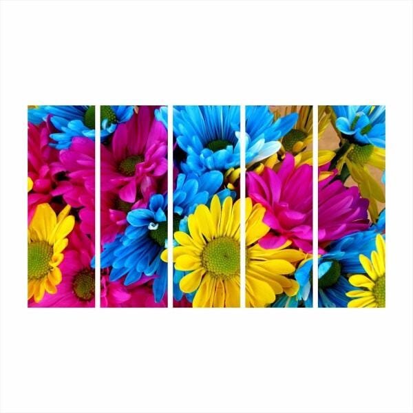 Quadro Decorativo Mosaico Flores Coloridas 60x100cm 5 peças - 1