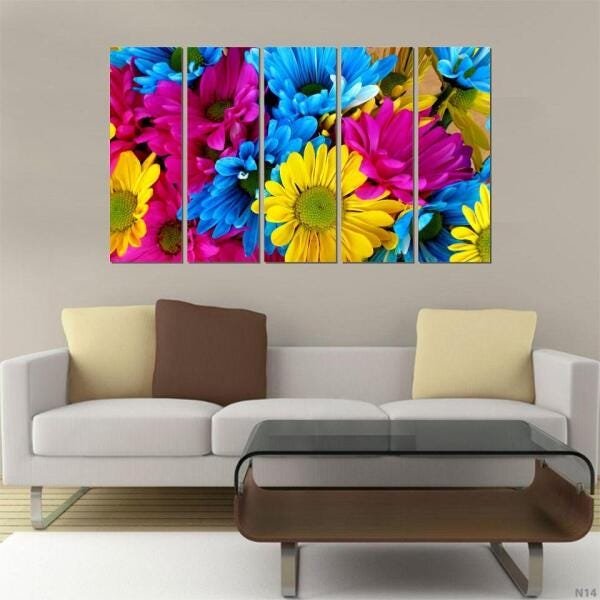 Quadro Decorativo Mosaico Flores Coloridas 60x100cm 5 peças - 2