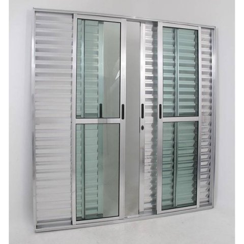 Porta de Alumínio de Correr Balcão 6 Folhas 2,10 x 1,50 Linha 25 Com Chave Cor Brilhante