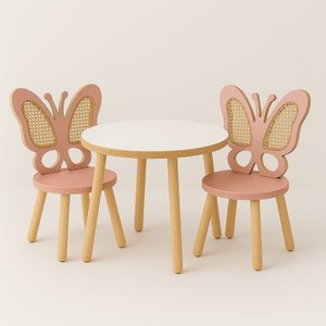 Mesa com 2 Cadeiras Modelo Borboleta em Talagarça