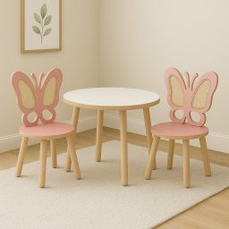 Mesa com 2 Cadeiras Modelo Borboleta em Mdf e Talagarça - 2