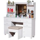 Ver imagem 5 de Penteadeira com Banqueta Estofada Infanto-juvenil Branco em Mdf 5 Gavetas 2 Portas