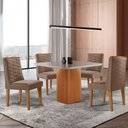 Ver imagem 1 de Mesa de Jantar Eloise 90cm Tampo Mdf 4 Cadeiras Moderna Veludo Capuccino/nat/off/serig. Off