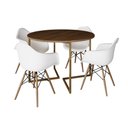 Ver imagem 2 de Mesa Jantar Industrial Redonda 110cm Amêndoa Base V Dourada com 4 Poltronas Brancas Eames Eiffel Daw