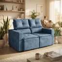 Ver imagem 3 de Sofá Retratil 2 Lugares Compacto Reclinável Suede Moderno Azul