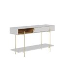 Ver imagem 2 de Aparador Divisor de Ambientes 136cm 1 Porta Basculante e Pés em Metal Sena Branco/Off White Matte/Freijó