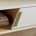 Ver imagem 7 de Aparador Divisor de Ambientes 136cm 1 Porta Basculante e Pés em Metal Sena Branco/Off White Matte/Freijó