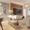 Ver imagem 5 de Aparador Divisor de Ambientes 136cm 1 Porta Basculante e Pés em Metal Sena Branco/Off White Matte/Freijó