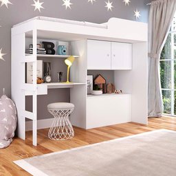 Cama Infantil 193,5cm C/ Escrivaninha Armário 2 Portas e Baú Cor:branco - 1
