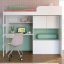 Ver imagem 2 de Cama Infantil 193,5cm C/ Escrivaninha Armário 2 Portas e Baú Cor:branco