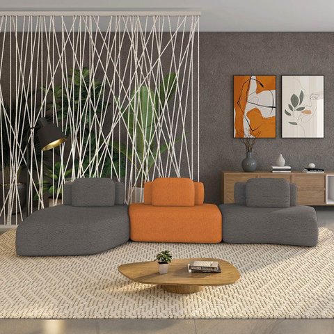 Sofá 3 Lugares Orgânico com Chaise e 2 Módulos Berlim Bouclê Gf K01 - D’Rossi